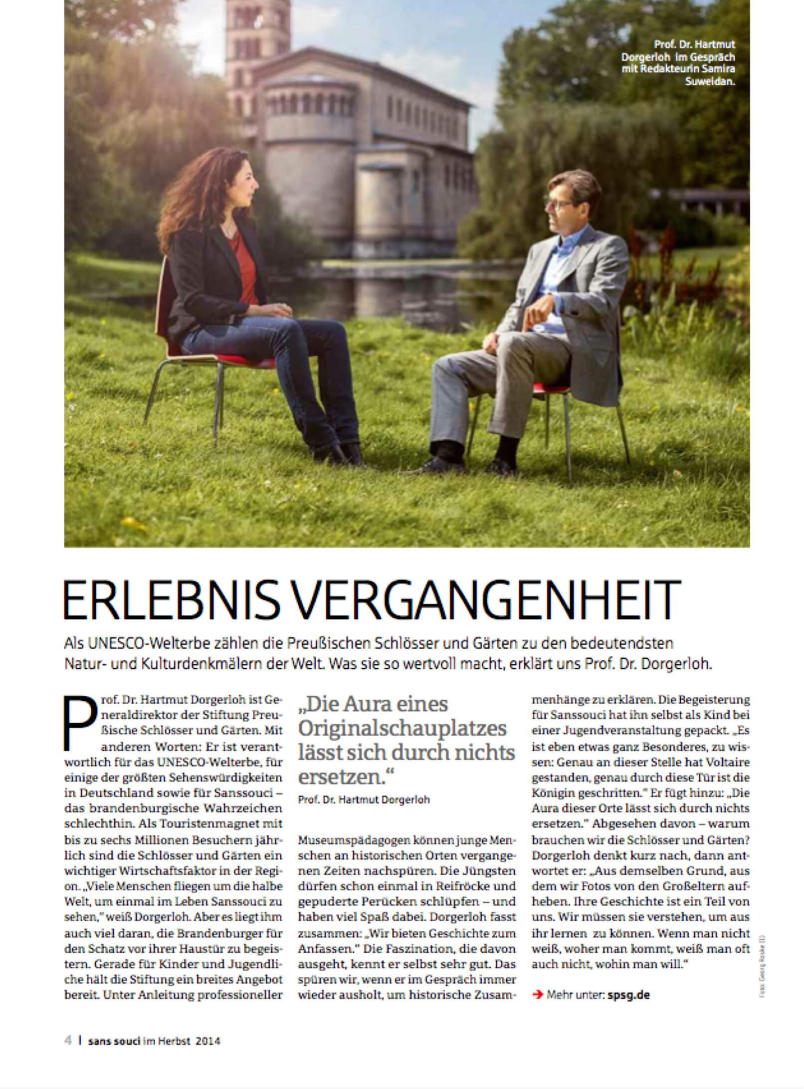 Samira Suweidan, Redakteurin für das sans souci Magazin der Mittelbrandenburgischen Sparkasse im Gespräch mit Prof. Dr. Hartmut Dorgerloh