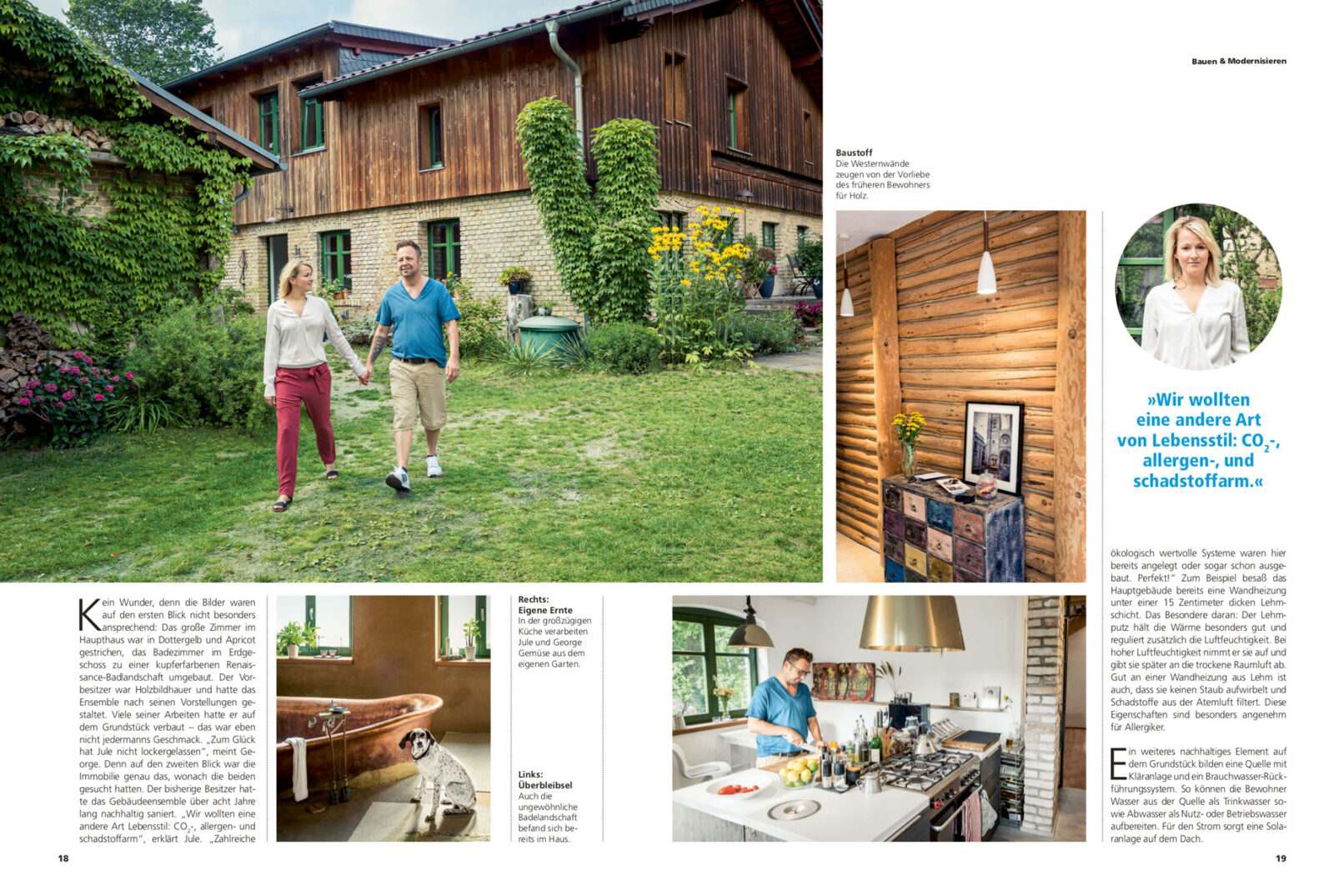 Auf dem folgenden Bild geht es mit der Reportage weiter. Jule wird zitiert: "Wir wollten eine andere Art von Lebensstil: Co2-, allergen- und schadstoffarm."